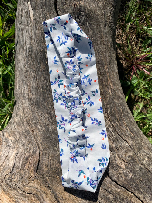 Bandeau cheveux Le Classique Feuillage Bleu - 100% Coton Bio - MALOU au Fil des Saisons