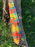 Bandeau en tissu madras 100% coton multicolore jaune orange vert et bleu, accessoire cheveux artisanal fait main en France, MALOU au Fil des Saisons