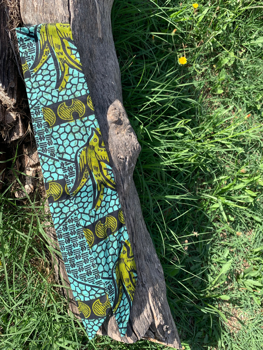 Bandeau en semi-wax turquoise et vert olive à motifs graphiques africains, tissu semi-wax coloré accessoire cheveux fait main en France, MALOU au Fil des Saisons