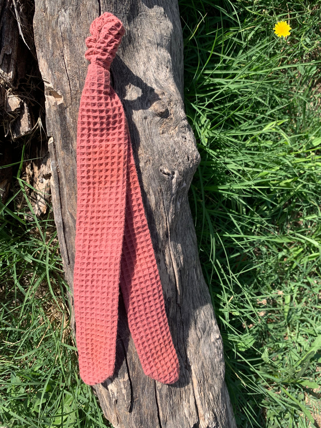 Bandeau Le Rétro nid d'abeille 100% coton bio GOTS couleur terracotta rosé, accessoire cheveux artisanal fait main en France, MALOU au Fil des Saisons