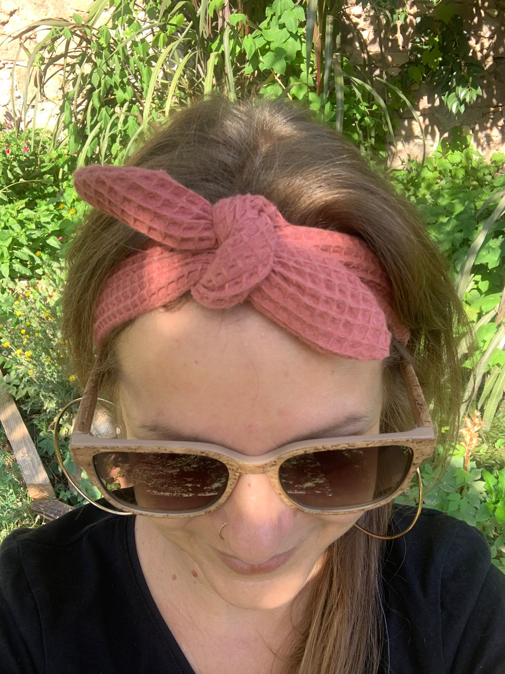 Bandeau Le Rétro nid d'abeille 100% coton bio GOTS couleur terracotta rosé, accessoire cheveux artisanal fait main en France, MALOU au Fil des Saisons