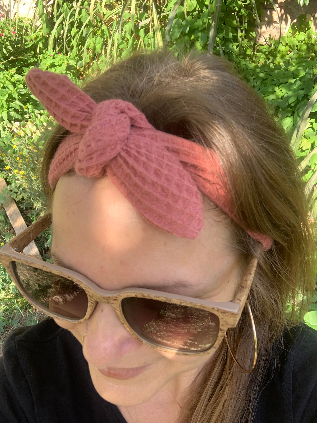 Bandeau Le Rétro nid d'abeille 100% coton bio GOTS couleur terracotta rosé, accessoire cheveux artisanal fait main en France, MALOU au Fil des Saisons