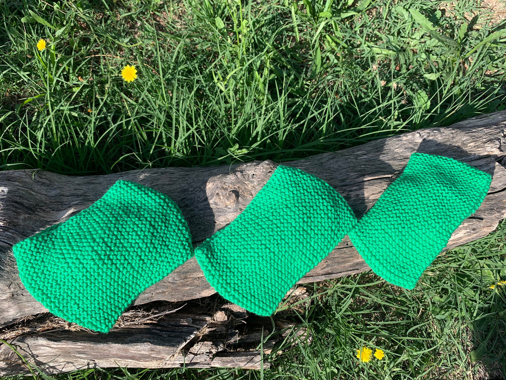 Bandeaux cheveux tricotés main au point mousse en acrylique vert émeraude, fabrication artisanale en France, série limitée MALOU au Fil des Saisons