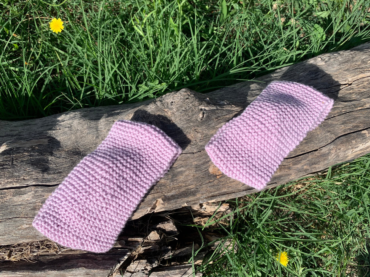 Bandeau tricoté main en 100% coton bio couleur rose parme lilas, point mousse, accessoires artisanaux fait main en France, MALOU au Fil des Saisons