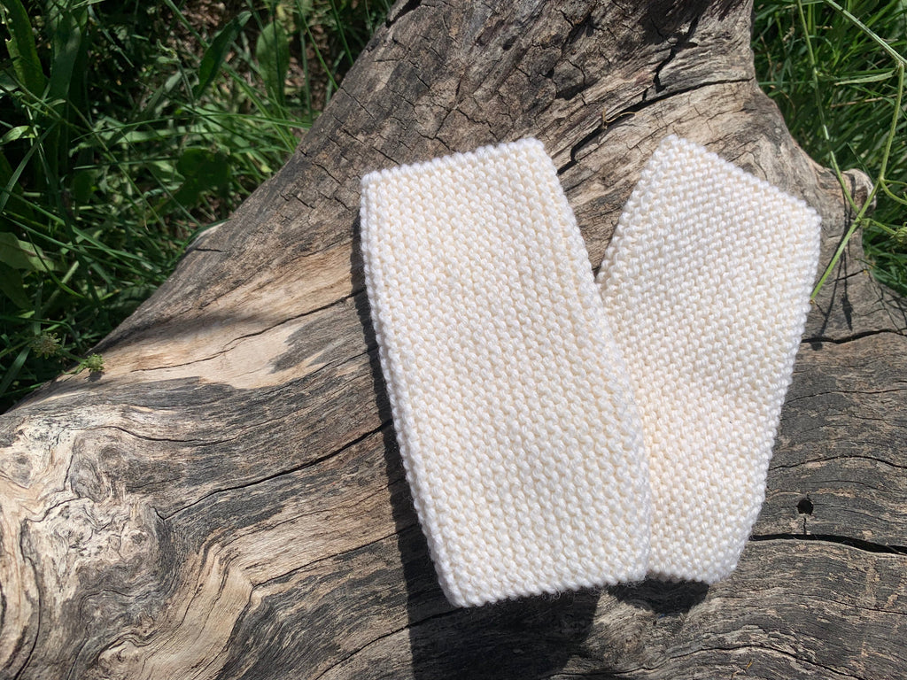 « Mitaines blanches tricotées main en 100 % laine peignée, fabrication artisanale française » Malou au fil des saisons