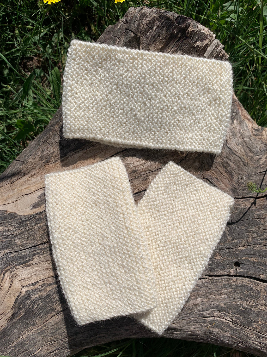 Kit Bandeau & Mitaines Tricotés Main - Blanc Naturel - MALOU au Fil des Saisons