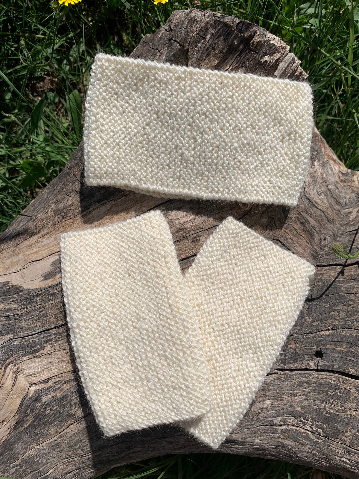 Kit Bandeau & Mitaines Tricotés Main - Blanc Naturel - MALOU au Fil des Saisons