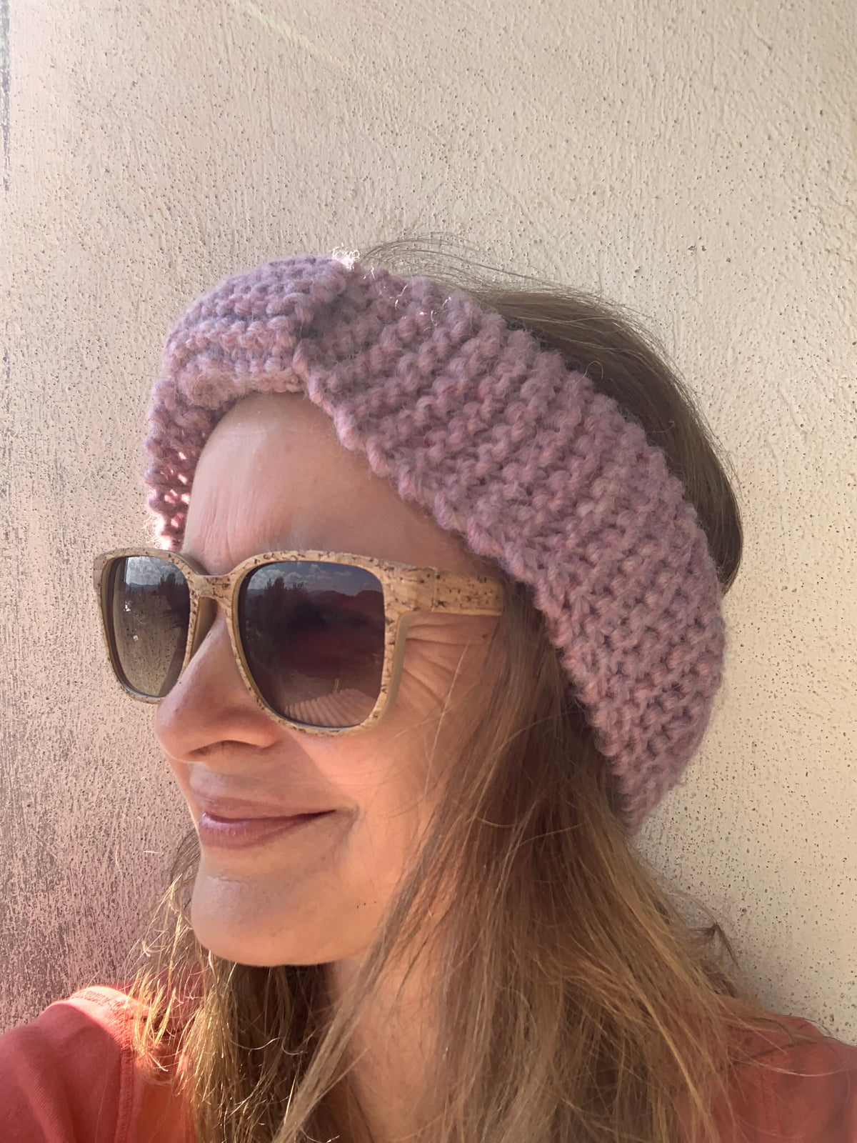 Bandeau cheveux Tricoté Main Rose Poudré - 100% Laine Vierge - MALOU au Fil des Saisons