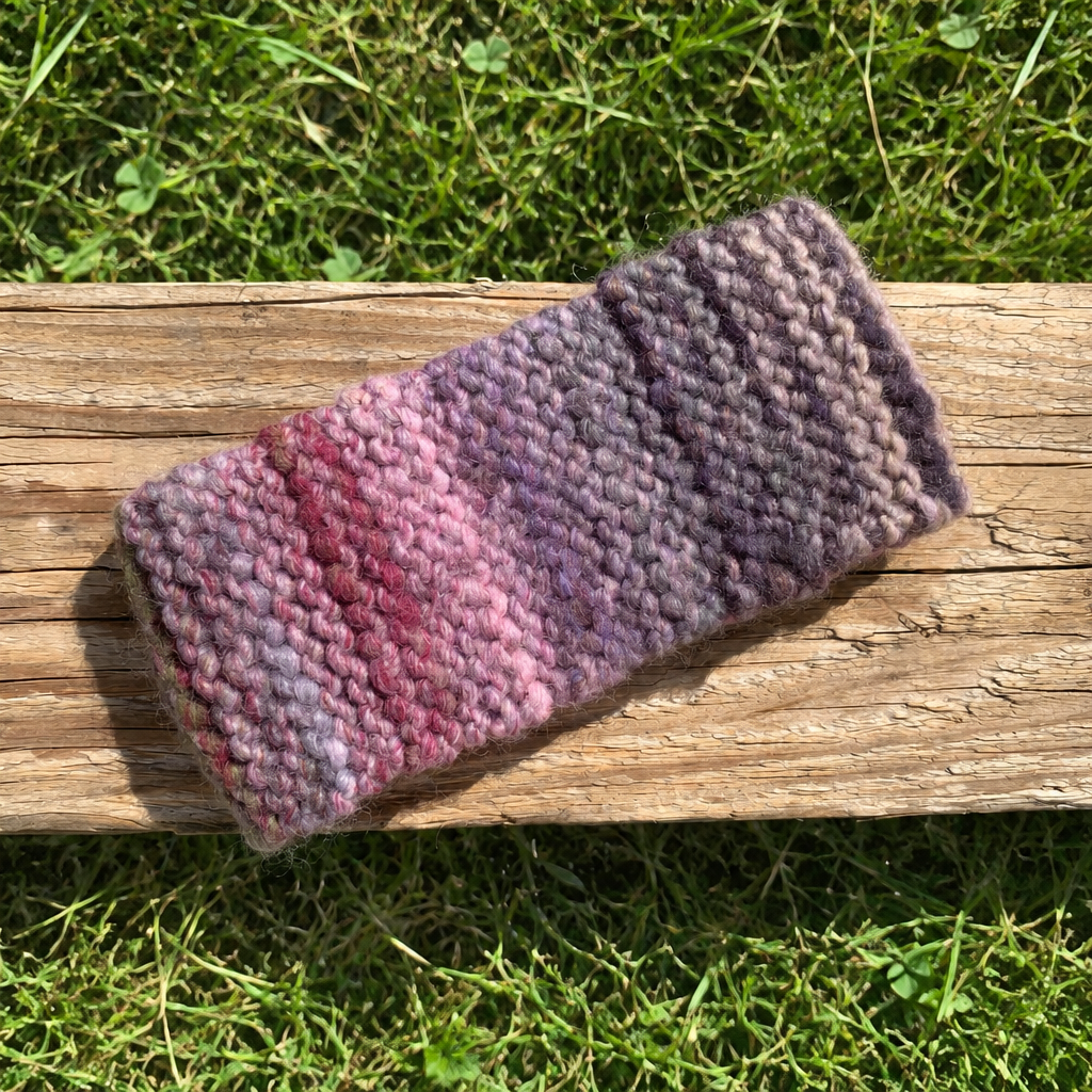Bandeau cheveux Tricoté Main Violet Chiné - 80% Acrylique 20% Laine - point mousse - MALOU au Fil des Saisons