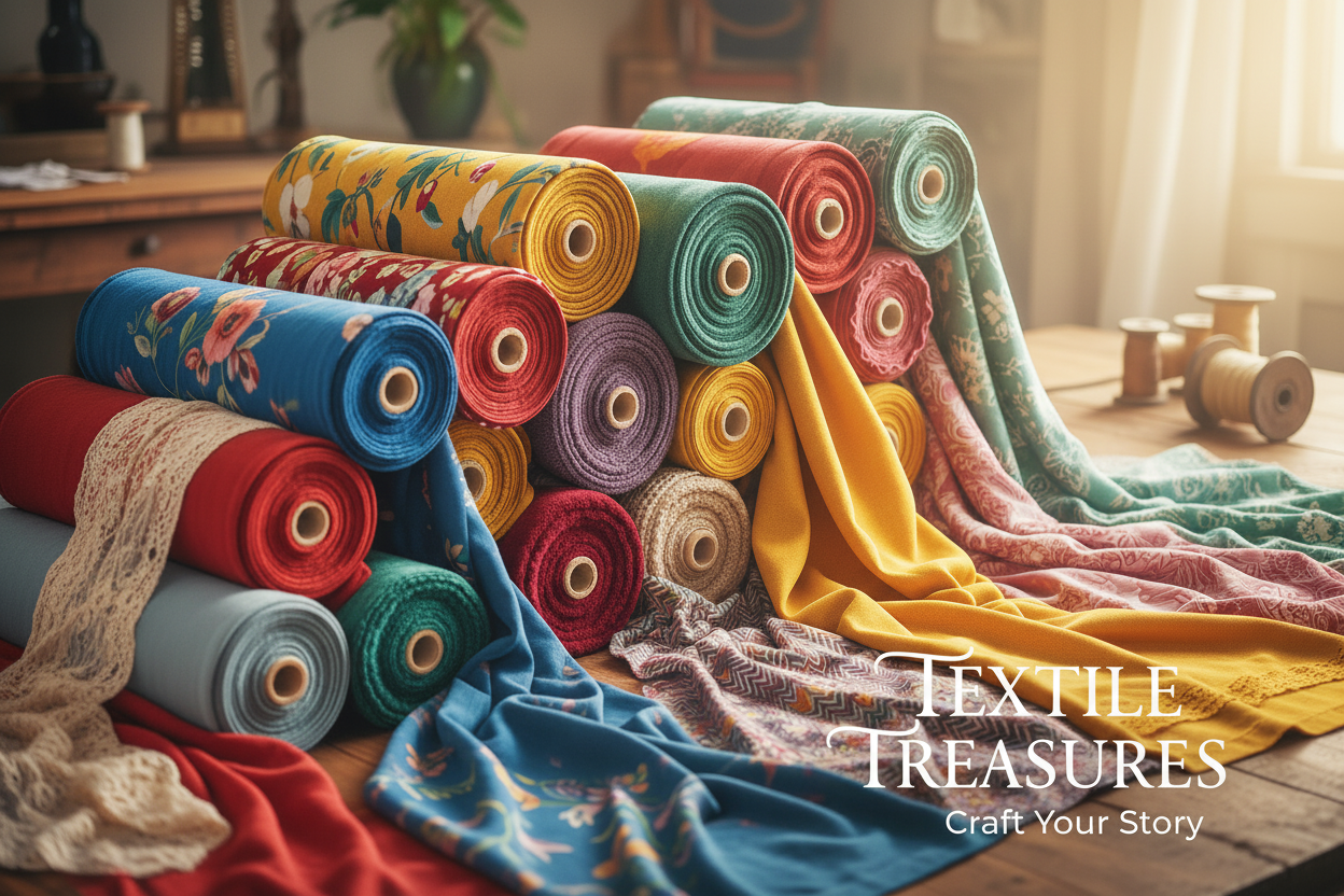 Bannière avec rouleaux de tissu colorés